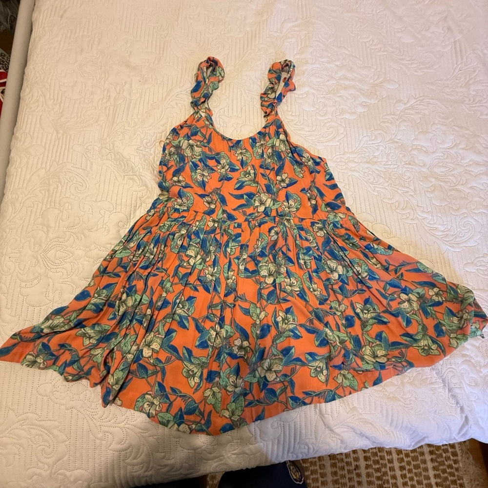 Free People Orange and Blue Floral Midi Dress